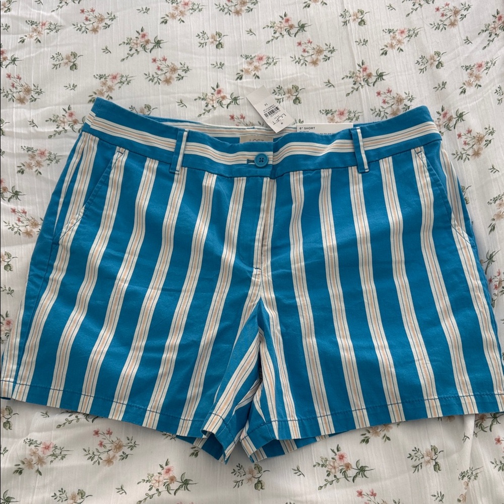 LOFT 6 inch curvy short Turquoise and White Striped size 14 Shorts